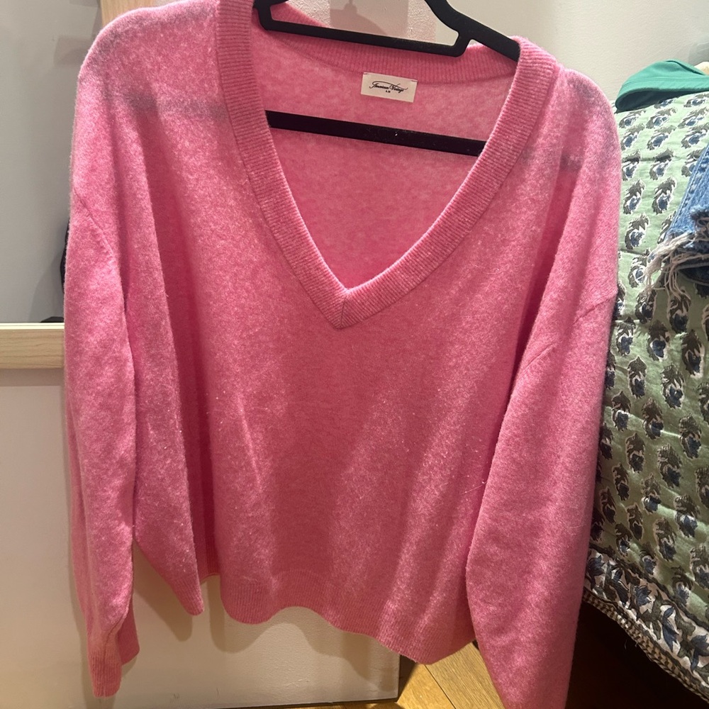 American Vintage Pink V-Neck Sweater Soft Knit